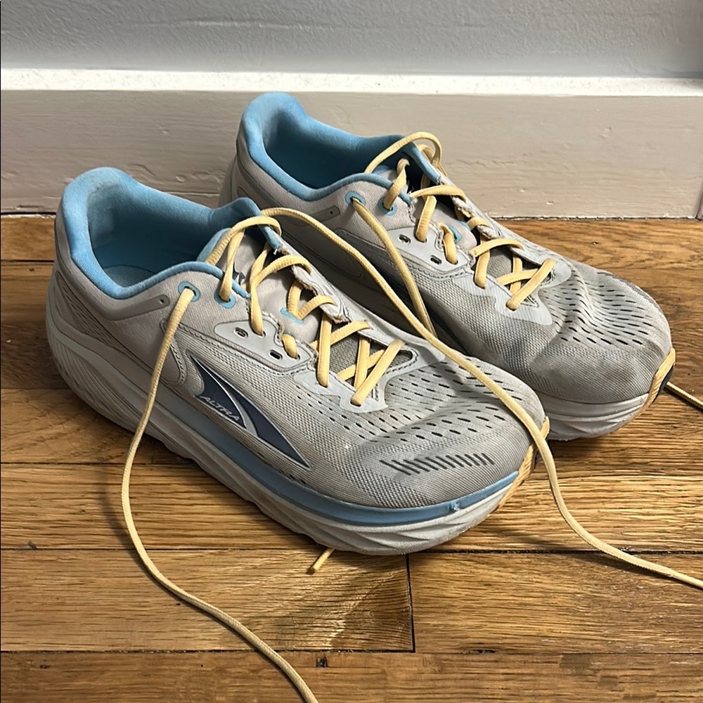 Altra Via Olympus Running Shoes with Blue and Yellow Accents
